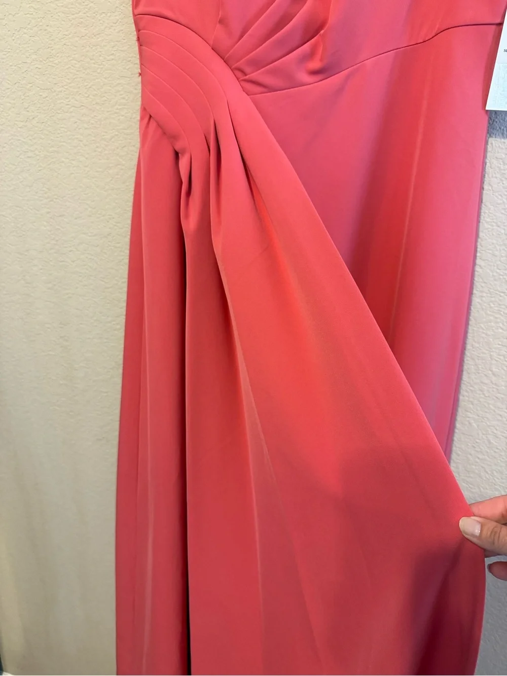 NEW KAY UNGER Pleated Waist Crepe A-line GOWN DRESS Size 14 $328 PERSIMMON Coral